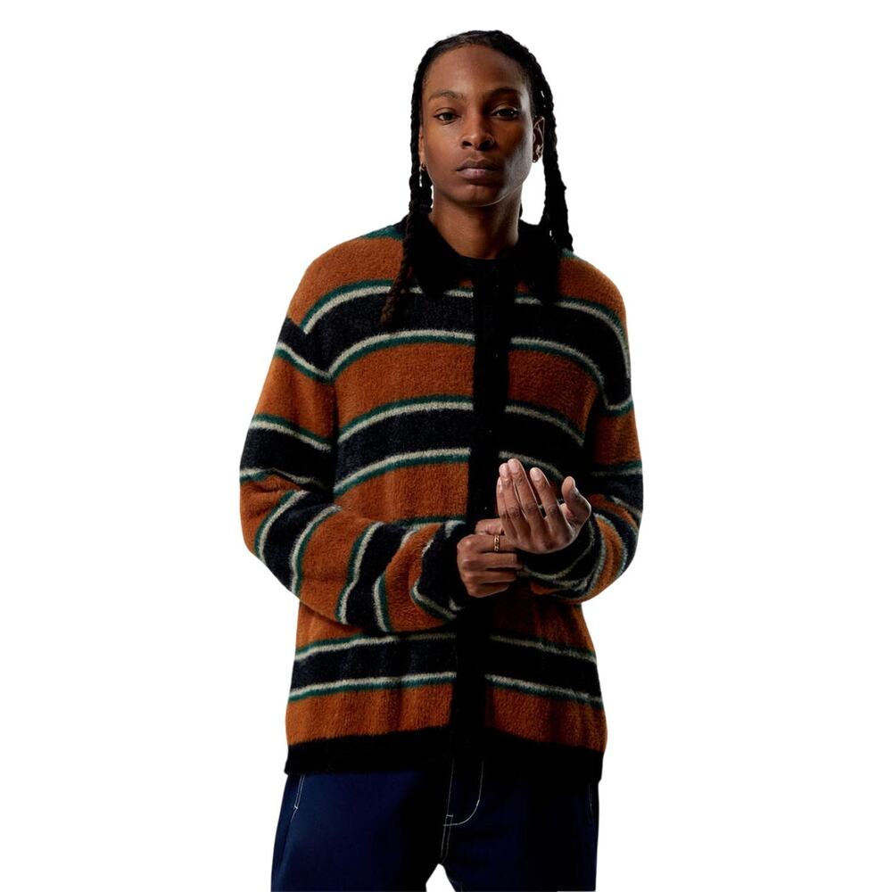 PACSUN Men's Brown Stripe Button Up Sweater Size S